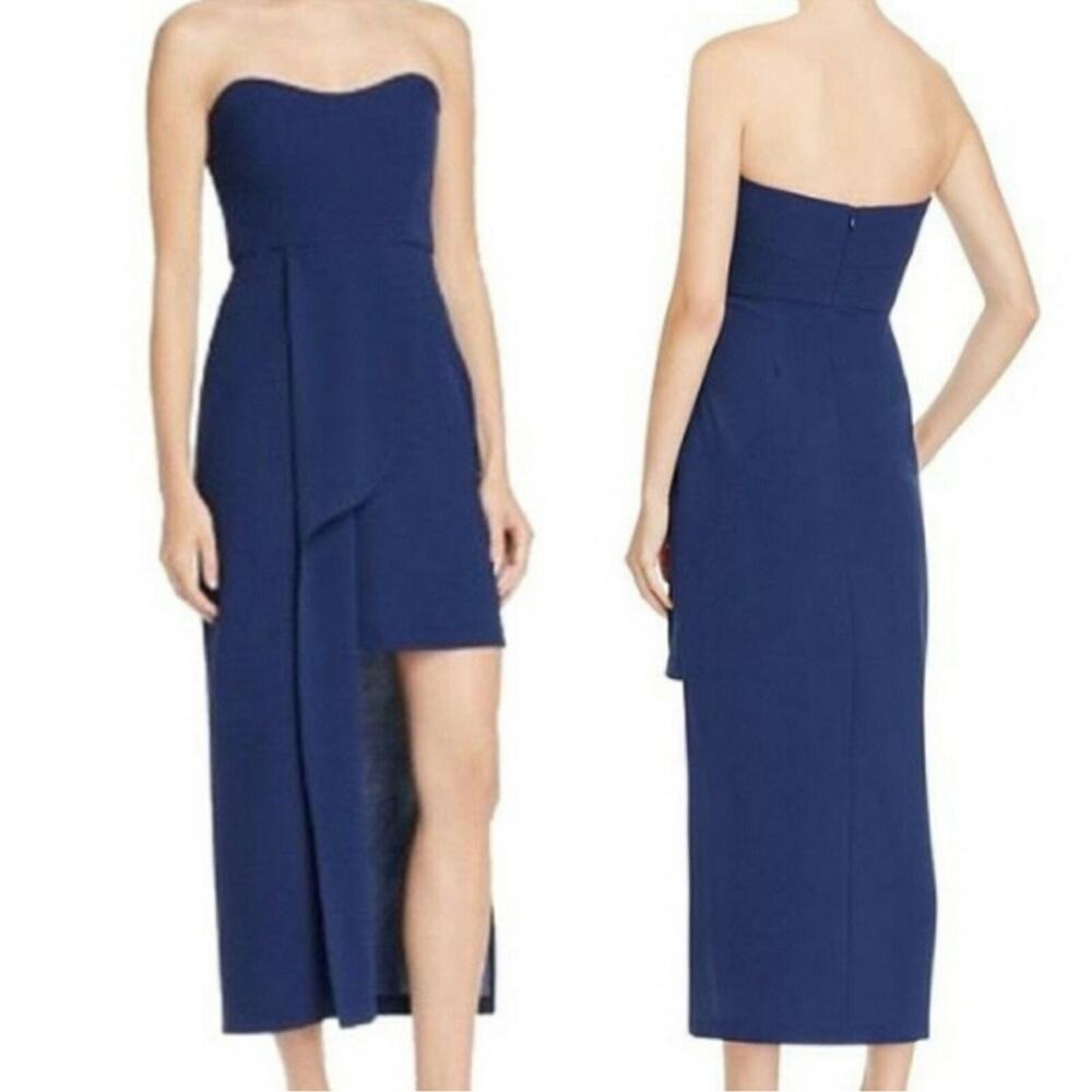 Elliat Revolve Exotic Dress Formal Navy Blue Strapless Hi Lo Dress Size Small